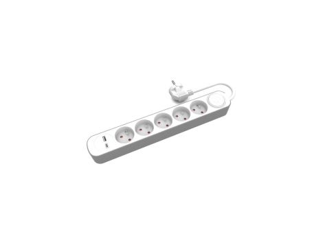 Przedłużacz stały 5x z włącznikiem oraz gniazdami USB A USB C 1,5m PS-570WS+USBA+USBC/1,5 E W-30003