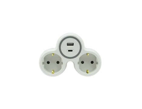 Rozgałęźnik dwukrotny 2x gniazdo wtyczkowe z/u schuko 1xUSB A 1xUSB C R-21WS/S/B W-72010