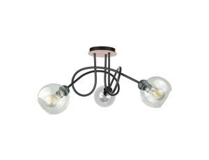 Lampa sufitowa nowoczesna 3xE27 EVIE BLACK/WOOD