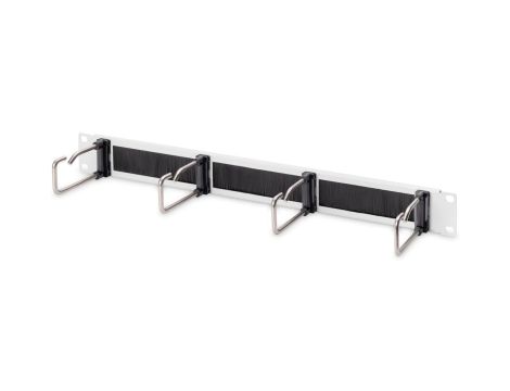 Organizator kablowy ze szczotką 19 1U, 4x uchwyty stalowe, 40x75 mm, szary DN-97668