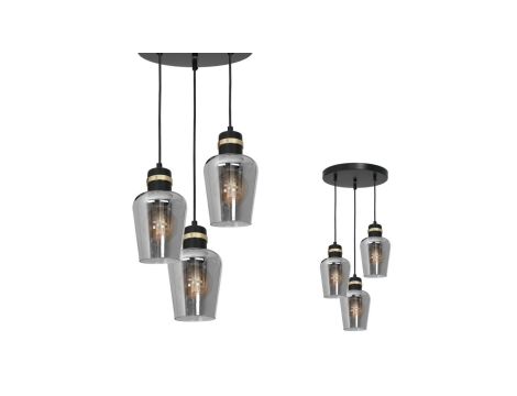 Lampa wisząca SASTO na łańcuszku, pięć kloszy czarno-złotych K-4336 Kaja Lighting