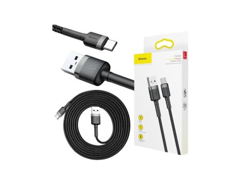KABEL USB-A - USB-C Baseus Cafule CATKLF-CG1 200cm 2A QC 3.0 CZARNO-SZARY W NYLONOWYM OPLOCIE