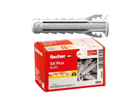 Kołki rozporowe uniwersalne SX Plus 6x30mm do wszystkich pełnych materiałów FISCHER 100szt