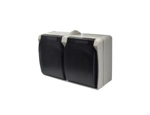 Gniazdo podwójne z uziemieniem natynkowe z klapką dymną Aqua Plus IP54 szaro grafitowe/ 40119