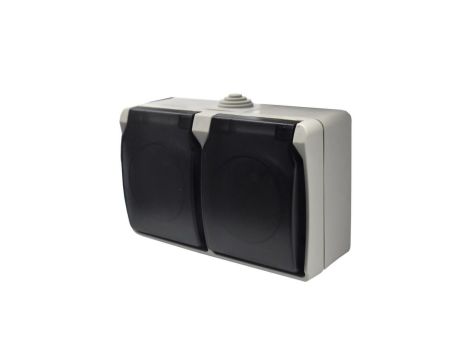 Gniazdo podwójne z uziemieniem natynkowe z klapką dymną Aqua Plus IP54 szaro grafitowe/ 40119