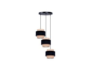 Lampa wisząca GATO do salonu, czarna podsufitka, trzy klosze czarno-beżowe, gwint E27 K-5232 Kaja Lighting