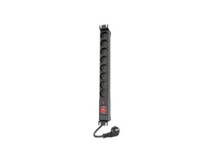 Listwa zasilająca antyprzepięciowa RACK 19 1U 8 gniazd z wyłącznikiem, bezpiecznikiem i filtrami PDU 16A ACAR czarna 1,5m