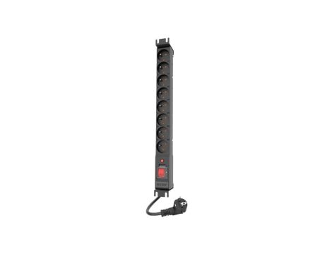 Listwa zasilająca antyprzepięciowa RACK 19 1U 8 gniazd z wyłącznikiem, bezpiecznikiem i filtrami PDU 16A ACAR czarna 1,5m