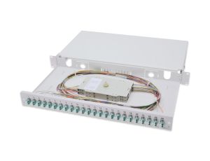 Panel krosowy FO z wyposażeniem 19 1U, 24x LC dx, OM3, pigtaile, adaptery, tacki, wysuwany, szary DN-96332/3