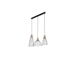 Potrójna lampa wisząca na listwie z drucianymi kloszami na GU10 z rodziny MODESTO WOOD 10158 TK Lighting