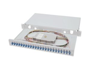 Panel krosowy FO z wyposażeniem 19 1U, 24x LC dx, OS2, pigtaile, adaptery, tacki, wysuwany, szary DN-96332/9