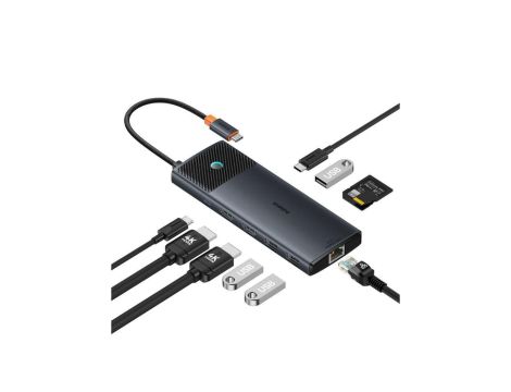 HUB 10w1 Baseus Metal Gleam Series USB-C do USB-C PD / USB-C / 3x USB-A / 2x HDMI / RJ-45 / SD / TF