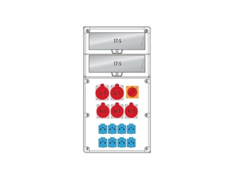Rozdzielnica R-BOX 740 34S:2x32/5,3x16/5,8x250V,1x0/1,IP44 B.18.740-3W