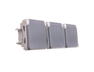PLEXO55 Gniazdo potrójne poziome z/u szare 069564