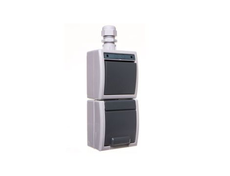 AQUANT Zestaw Łącznik 1-biegunowy/schodowy + gniazdo pojedyncze z/u 2P+Z pionowe IP65 1256-65