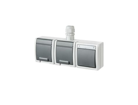 AQUANT Zestaw Łącznik 1-b/schodowy + gniazdo podwójne 2x2P+Z pionowe IP65 1262-65