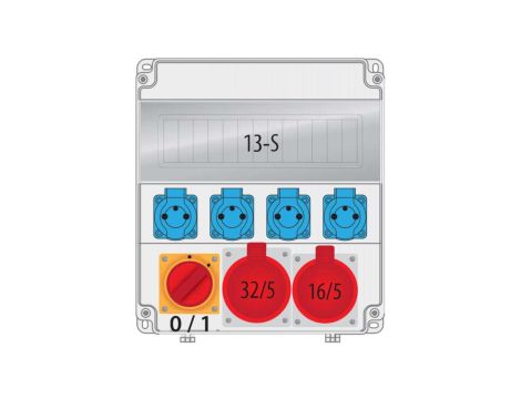 Rozdzielnica R-BOX LUX 320 13S: 1x32A/5P, 1x16A/5P, 4x250V, 1x0/1 40A, B.18.320-5W
