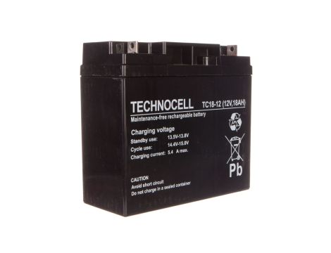Akumulator bezobsługowy AGM 18Ah 12V Technocell TC 18-12