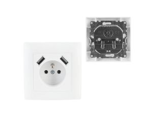 Gniazdo Elektryczne Pojedyncze z Uziemieniem 2x USB 5V 2A 230V 10A Białe