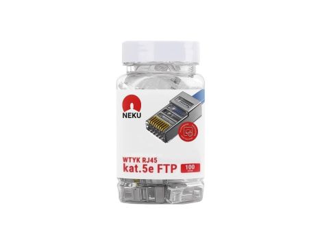 Wtyk modularny RJ45 8P8C kat.5e ekranowany FTP uniwersalny drut linka NEKU opakowanie SŁOIK 100szt.
