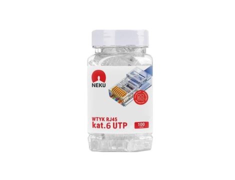 Wtyk modularny RJ45 8P8C kat.6 nieekranowany UTP uniwersalny drut linka NEKU opakowanie SŁOIK 100szt.