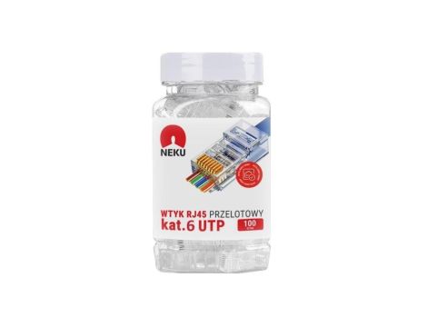 Wtyk modularny RJ45 8P8C kat.6 nieekranowany UTP uniwersalny drut linka przelotowy NEKU opakowanie SŁOIK 100szt.