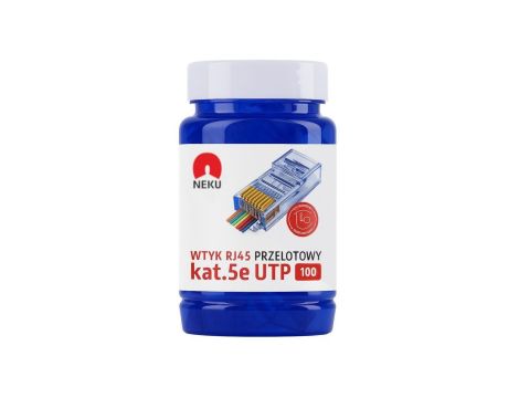 Wtyk modularny RJ45 8P8C kat.5e nieekranowany UTP uniwersalny drut linka przelotowy niebieski NEKU opakowanie SŁOIK 100szt.