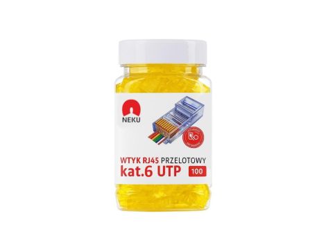 Wtyk modularny RJ45 8P8C kat.6 nieekranowany UTP uniwersalny drut linka przelotowy żółty NEKU opakowanie SŁOIK 100szt.