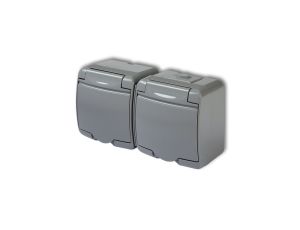 JUNIOR Gniazdo podwójne z/u (klapka popielata) popielaty IP54 10GHE-2