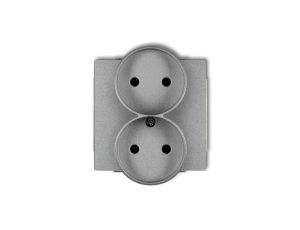 DECO Gniazdo podwójne b/u srebrny metalik 7DGPR-2p