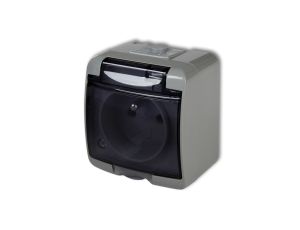 JUNIOR Gniazdo pojedyncze z/u (klapka dymna) popielaty IP54 10GHE-1d