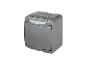 JUNIOR Gniazdo pojedyncze z/u (klapka popielata) popielaty IP54 10GHE-1