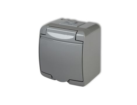 JUNIOR Gniazdo pojedyncze z/u (klapka popielata) popielaty IP54 10GHE-1