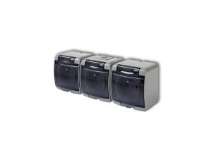 JUNIOR Gniazdo potrójne z/u (klapka dymna) popielaty IP54 10GHE-3d