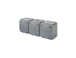 JUNIOR Gniazdo potrójne z/u (klapka popielata) popielaty IP54 10GHE-3
