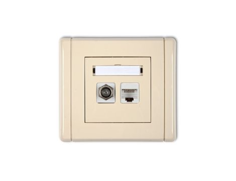 FLEXI Gniazdo antenowe pojedyncze typu F (SAT) + gniazdo komputerowe pojedyncze 1xRJ45 kat. 5e 8-stykowe beżowy 1FGFK-1