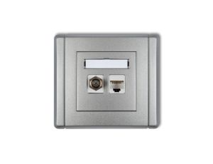 FLEXI Gniazdo antenowe pojedyncze typu F (SAT) + gniazdo komputerowe pojedyncze 1xRJ45 kat. 5e 8-stykowe srebrny metalik 7FGFK-1