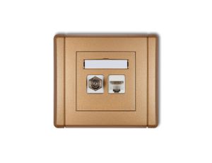FLEXI Gniazdo antenowe pojedyncze typu F (SAT) + gniazdo komputerowe pojedyncze 1xRJ45 kat. 5e 8-stykowe złoty metalik 8FGFK-1
