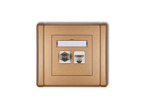 FLEXI Gniazdo antenowe pojedyncze typu F (SAT) + gniazdo komputerowe pojedyncze 1xRJ45 kat. 5e 8-stykowe złoty metalik 8FGFK-1