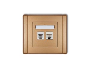 FLEXI Gniazdo telefoniczne pojedyncze 1xRJ11 + komputerowe pojedyncze 1xRJ45, kat. 5e, 8-stykowe, beznarzędziowe złoty metalik 8