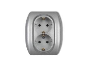 TREND Gniazdo podwójne z/u SCHUKO srebrny metalik 7GP-2sp