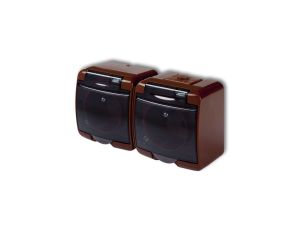 JUNIOR Gniazdo podwójne z/u (klapka dymna) brązowy 4GHE-2dp