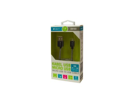 Przewód USB 2.0 High Speed 1m USB - microUSB czarno-biała plecionka EN103