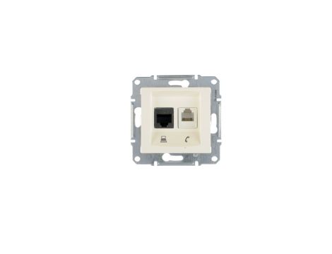 Sedna Gniazdo teleinformatyczne RJ11 RJ45 kat.5e UTP kremowe SDN5100123