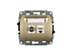 TREND Gniazdo antenowe pojedyncze typu F (SAT) + gniazda komputerowe pojedyncze 1xRJ45 kat. 5e 8-stykowy złoty 6GFK-1