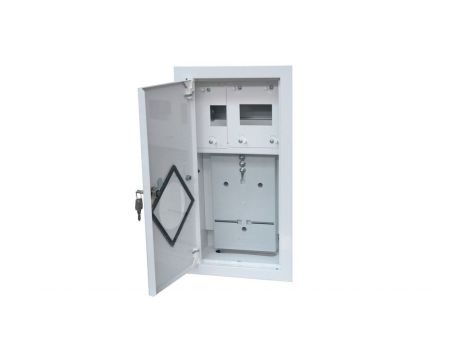 Rozdzielnia podtynkowa metalowa 1 X TL 1F na licznik elektroniczny + 6 zabezpieczeń zamek okienko RAL 9003A-RW6E