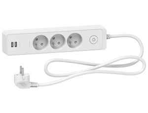 Odace Przedłużacz 3 gniazdowy z łącznikiem 2x USB, 1,5m biały ST933U1W