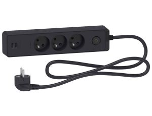 Odace Przedłużacz 3 gniazdowy z łącznikiem 2x USB, 1,5m antracyt ST933U1B