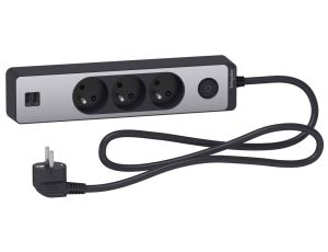 Odace Przedłużacz 3 gniazdowy z łącznikiem 2x USB, 1,5m antracyt+szczotkowane aluminium ST933U1BA