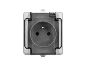 BRYZA Gniazdo hermetyczne pojedyncze z/u IP54 z klapką dymną szare 180032